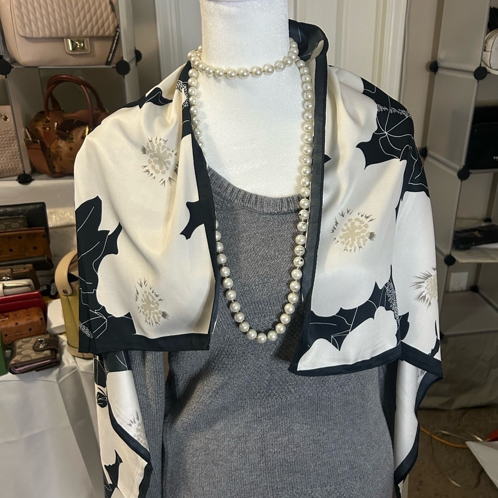Elegant Black and White Floral Scarf